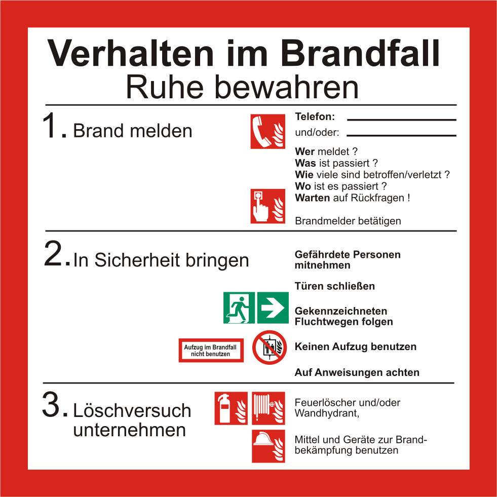 Schild Verhalten im Brandfall 200x200 KNS